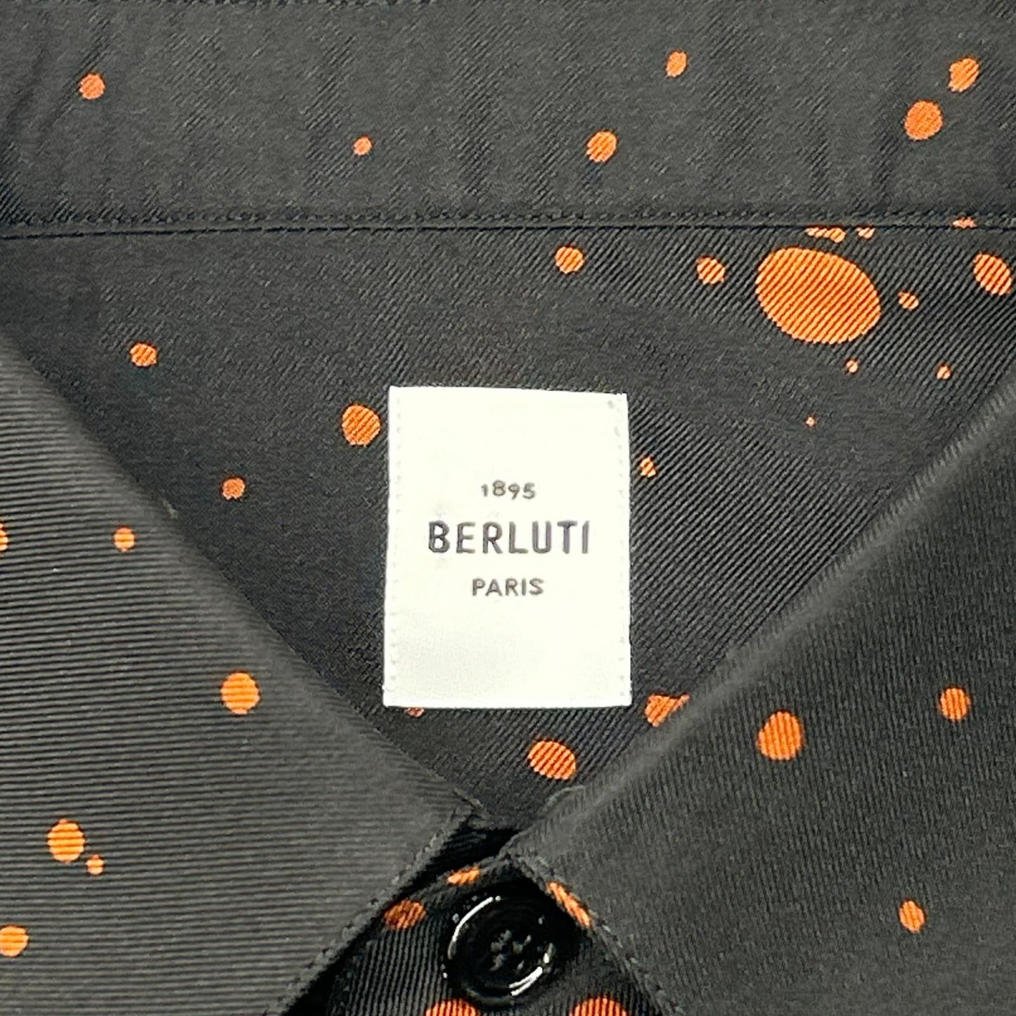 berluti ベルルッティ R18HTL52SBDL ブラック×オレンジ シルク100 ペイントドット ロングスリーブ ボタンシャツ トップス
