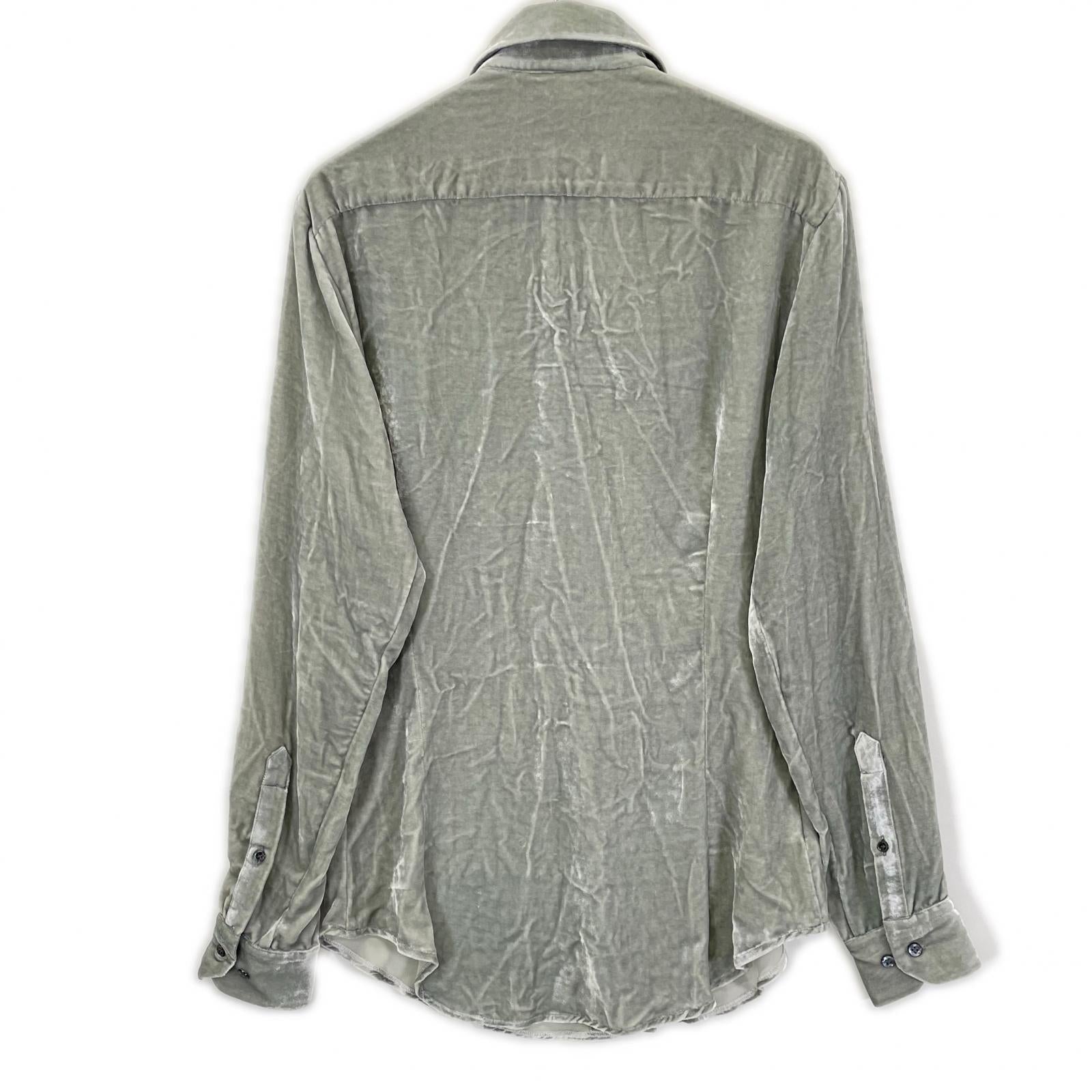 GIORGIOARMANI ジョルジオアルマーニ グレー ベロア ロングスリーブ ボタンシャツ トップス