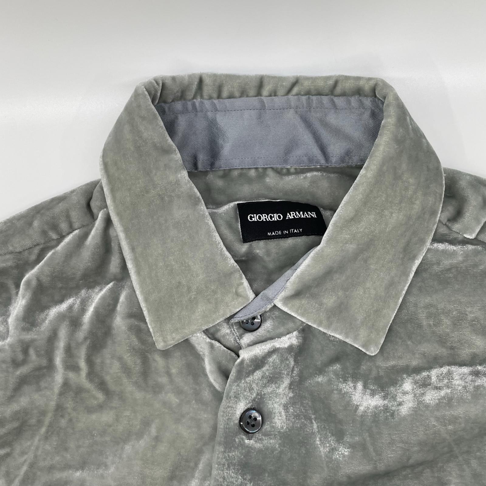 GIORGIOARMANI ジョルジオアルマーニ グレー ベロア ロングスリーブ ボタンシャツ トップス