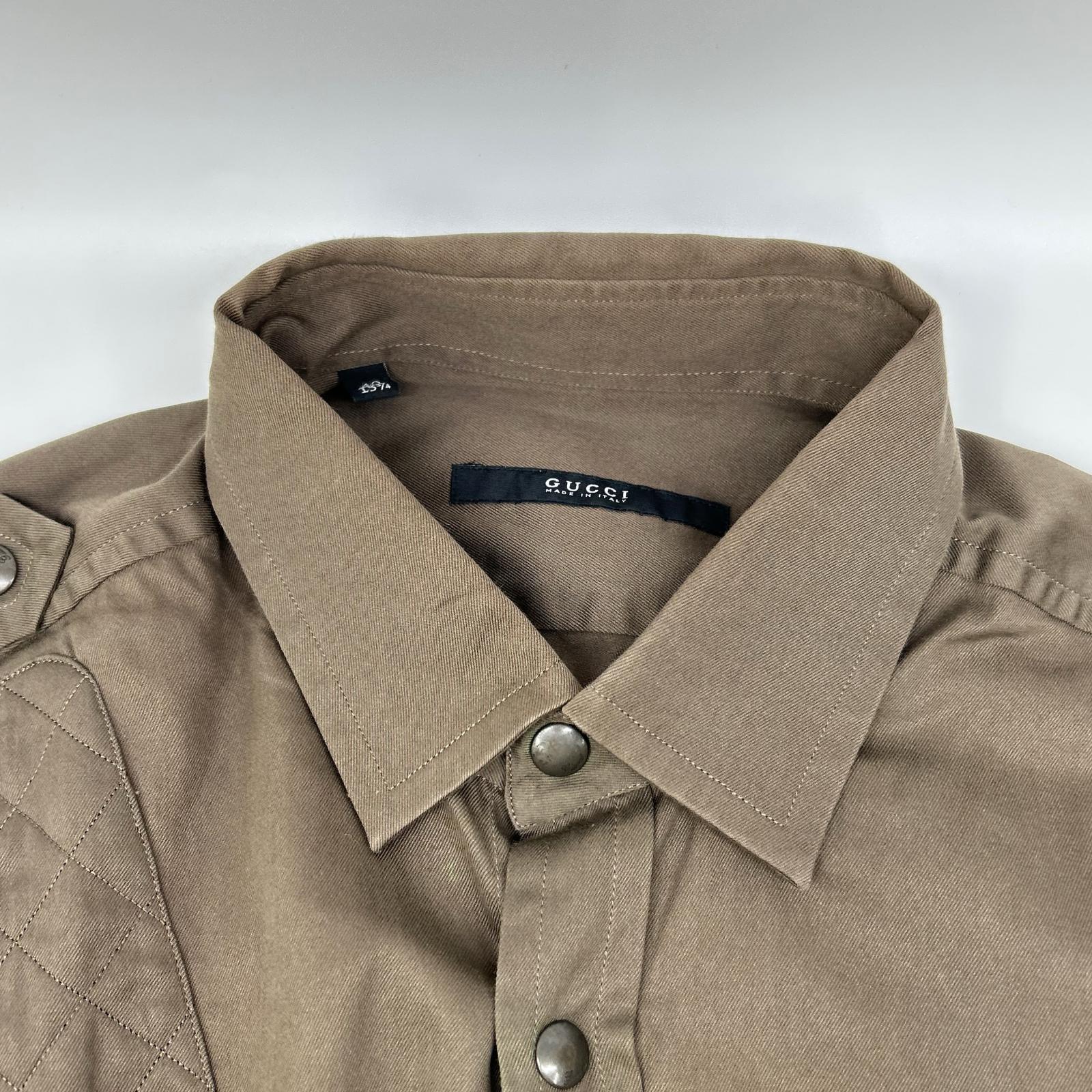 GUCCI グッチ トムフォード期　カーキ キルティングパッチ ロングスリーブ ボタンシャツ トップス