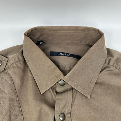 GUCCI グッチ トムフォード期　カーキ キルティングパッチ ロングスリーブ ボタンシャツ トップス