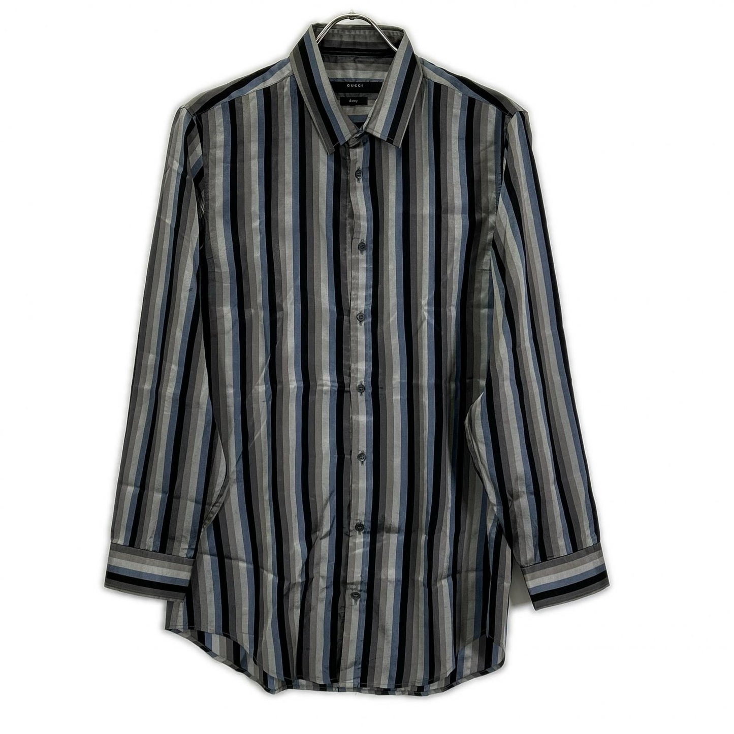 GUCCI グッチ Z63901180 グレー×ブルー マルチカラー トムフォード期 シルクシャツ トップス