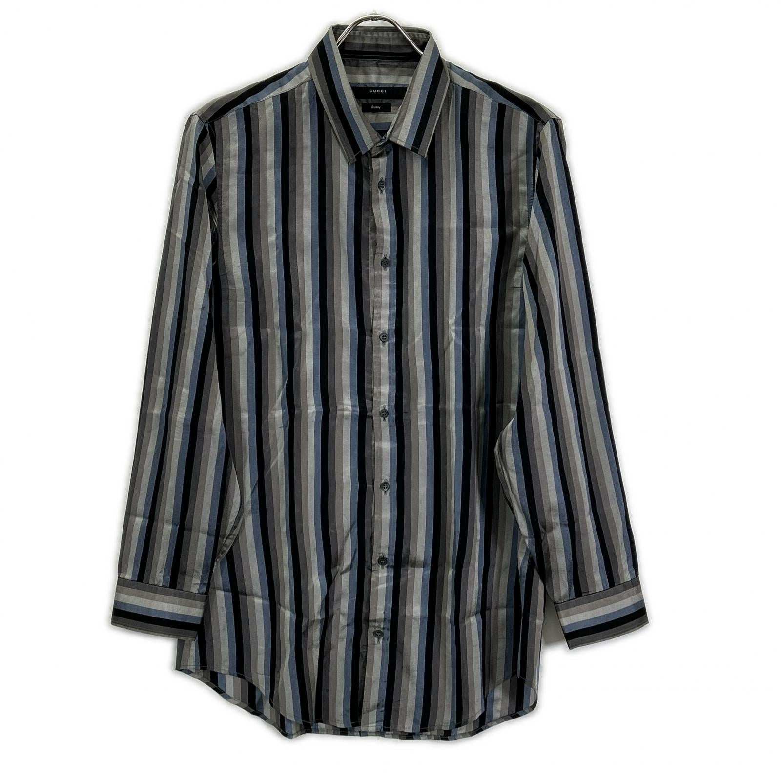 GUCCI グッチ Z63901180 グレー×ブルー マルチカラー トムフォード期 シルクシャツ トップス