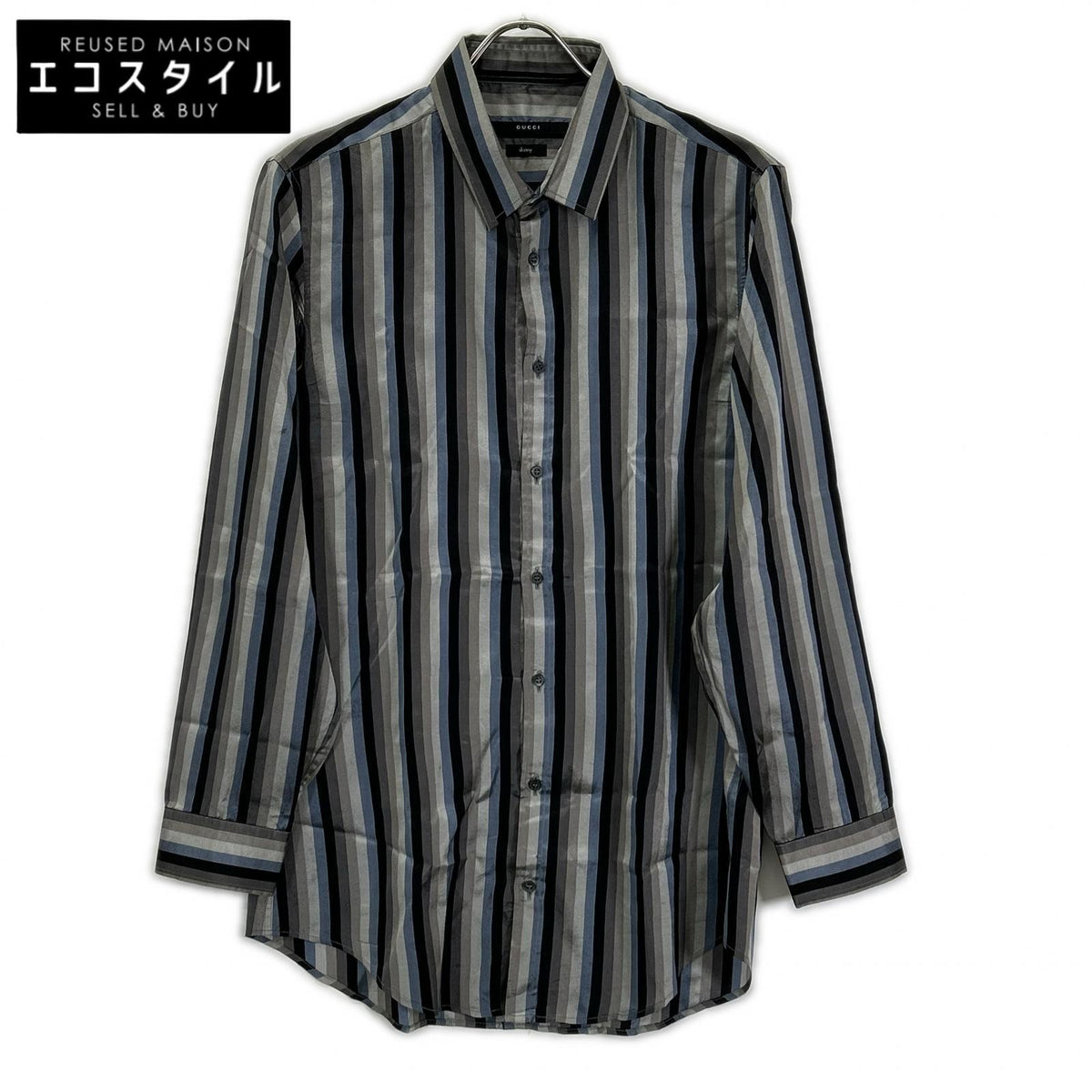 GUCCI グッチ Z63901180 グレー×ブルー マルチカラー トムフォード期 シルクシャツ トップス