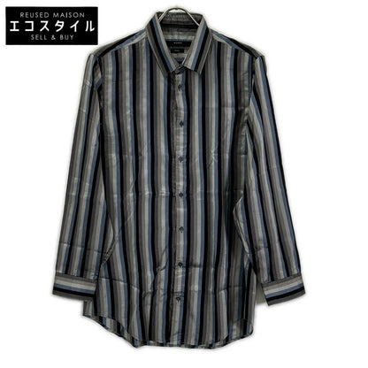 GUCCI グッチ Z63901180 グレー×ブルー マルチカラー トムフォード期 シルクシャツ トップス