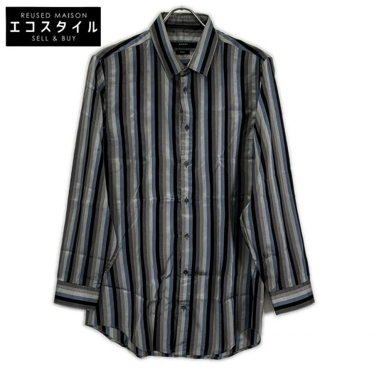 GUCCI グッチ Z63901180 グレー×ブルー マルチカラー トムフォード期 シルクシャツ トップス