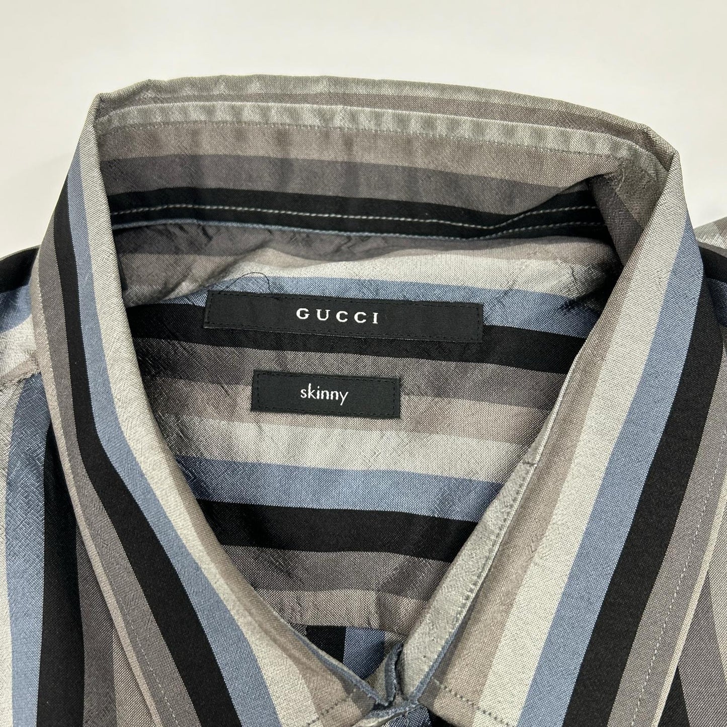GUCCI グッチ Z63901180 グレー×ブルー マルチカラー トムフォード期 シルクシャツ トップス