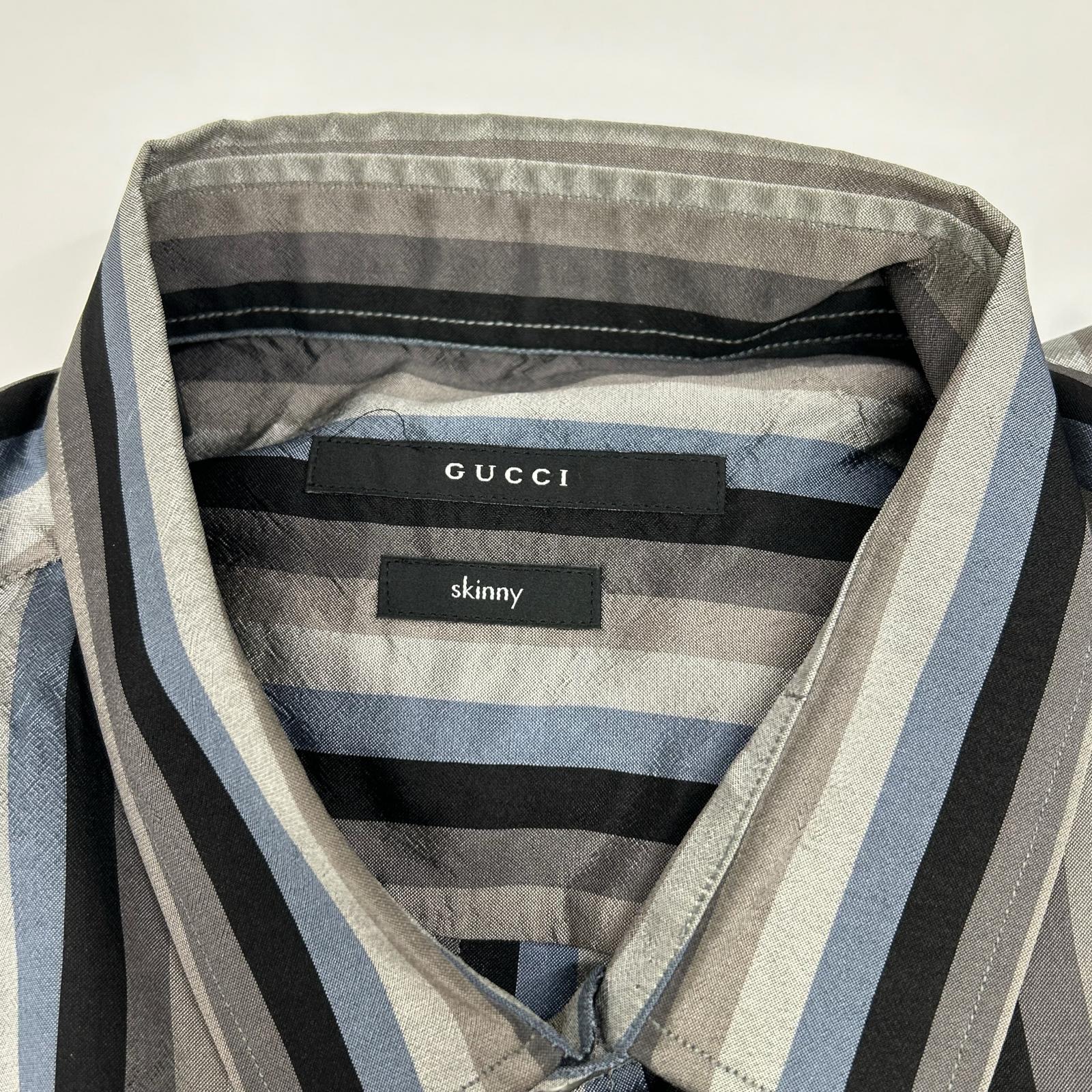 GUCCI グッチ Z63901180 グレー×ブルー マルチカラー トムフォード期 シルクシャツ トップス
