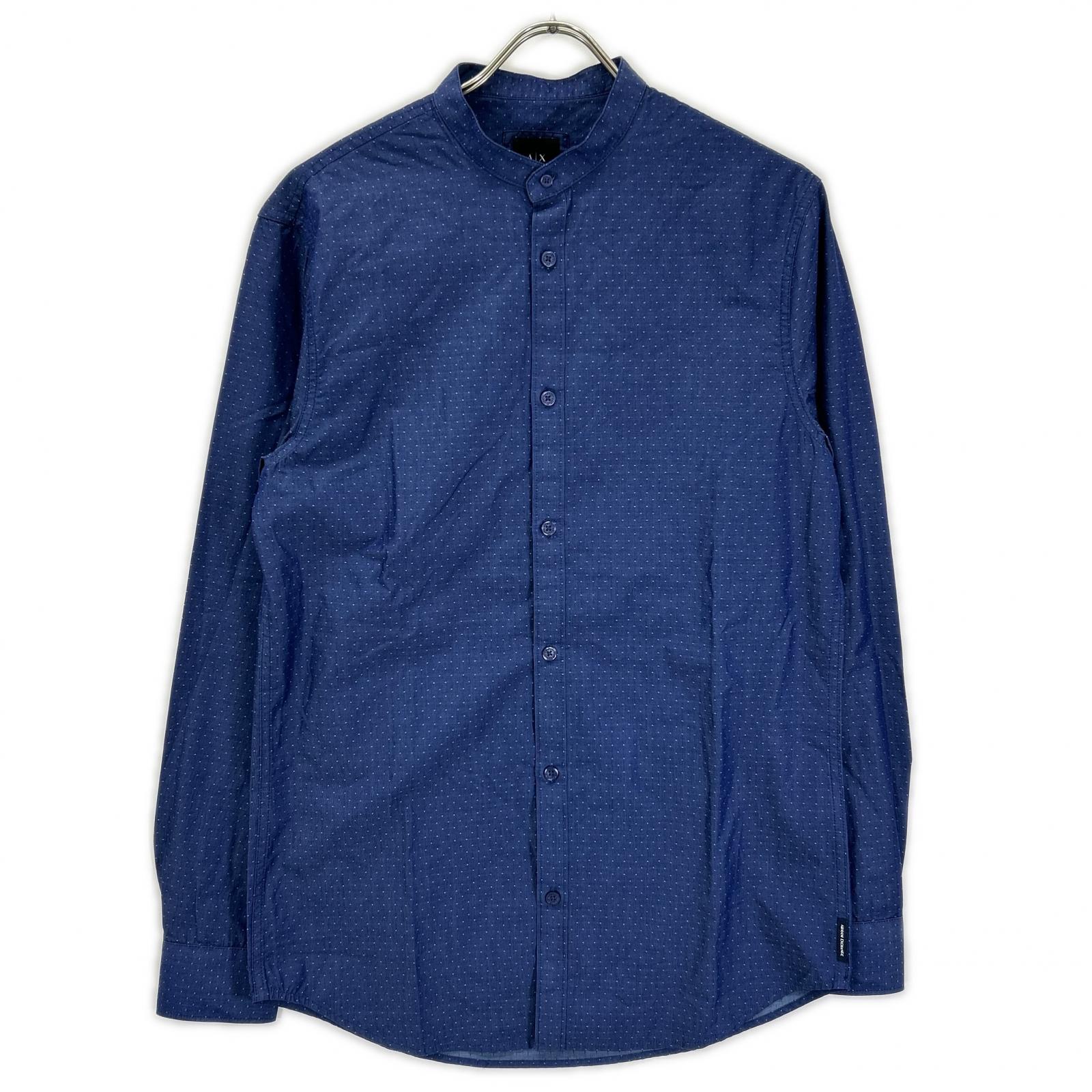 ARMANI EXCHANGE アルマーニエクスチェンジ 6ZZC69 ブルー マイクロドット バンドカラー ボタンシャツ トップス