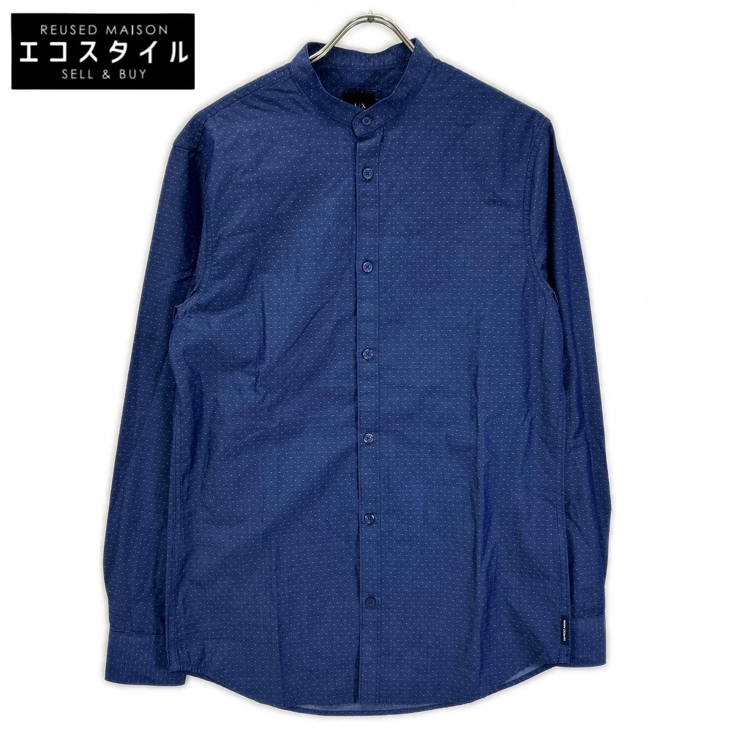 ARMANI EXCHANGE アルマーニエクスチェンジ 6ZZC69 ブルー マイクロドット バンドカラー ボタンシャツ トップス