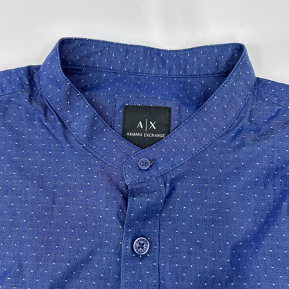 ARMANI EXCHANGE アルマーニエクスチェンジ 6ZZC69 ブルー マイクロドット バンドカラー ボタンシャツ トップス