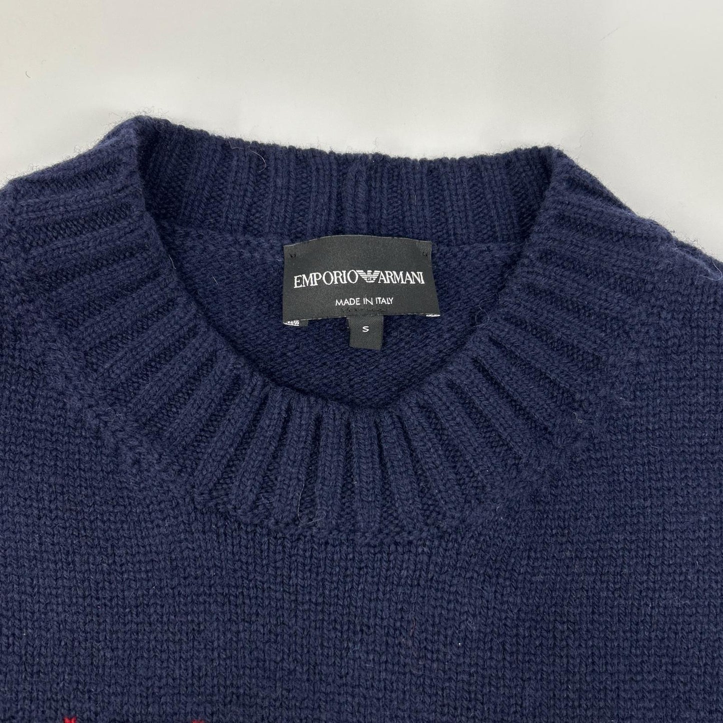 EMPORIOARMANI エンポリオアルマーニ ネイビー ウール100 ノルディック クルーネック セーター トップス