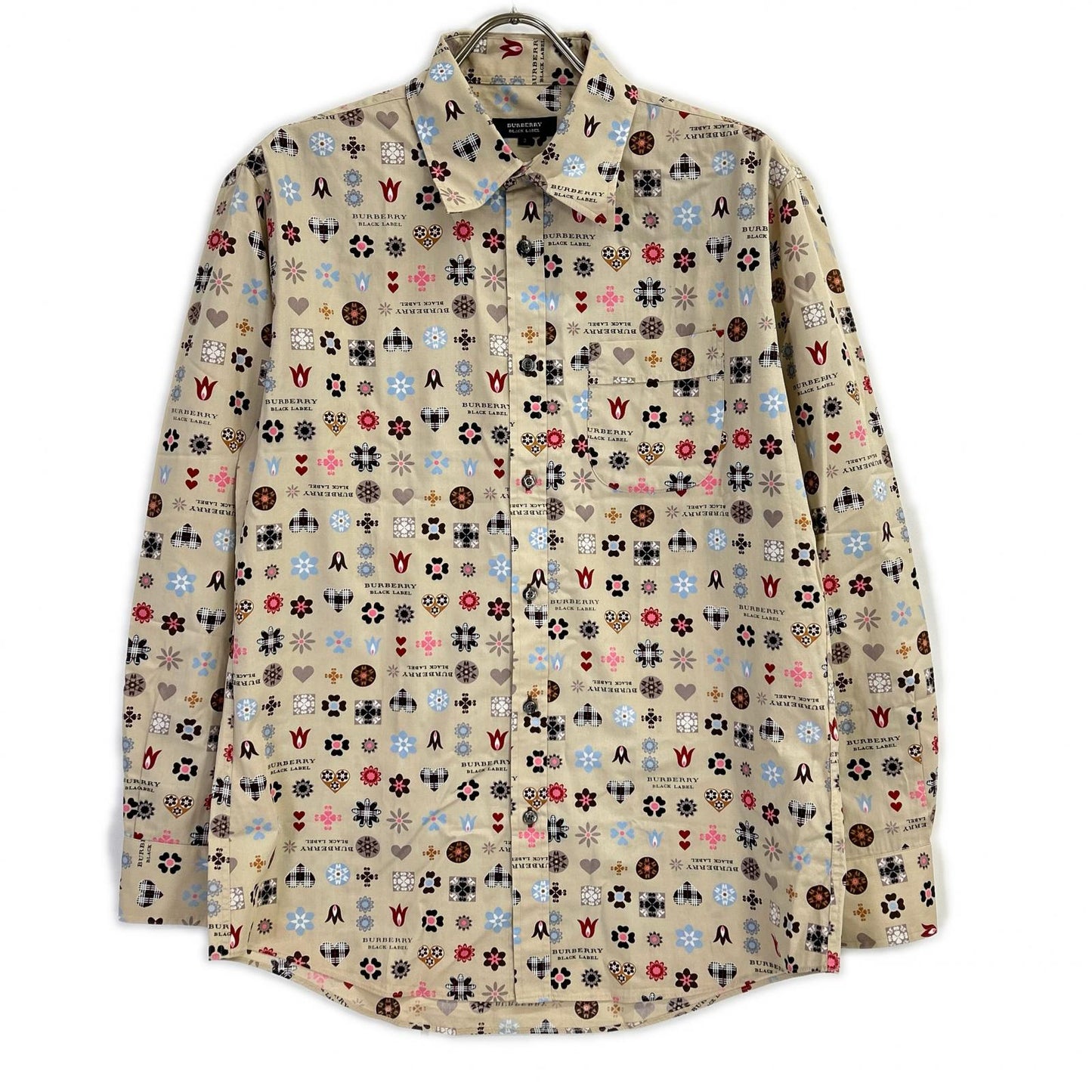 Burberry Black Label バーバリーブラックレーベル ライトベージュ モノグラムデザイン ロングスリーブ ボタンシャツ トップス