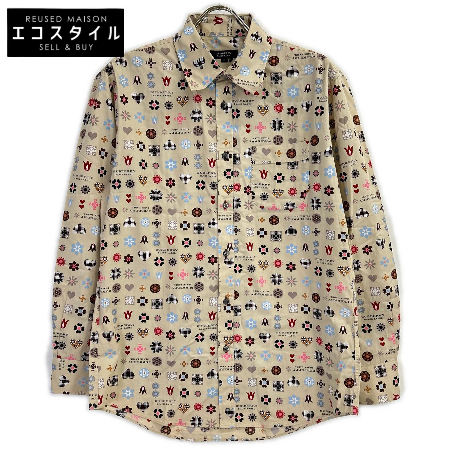Burberry Black Label バーバリーブラックレーベル ライトベージュ モノグラムデザイン ロングスリーブ ボタンシャツ トップス