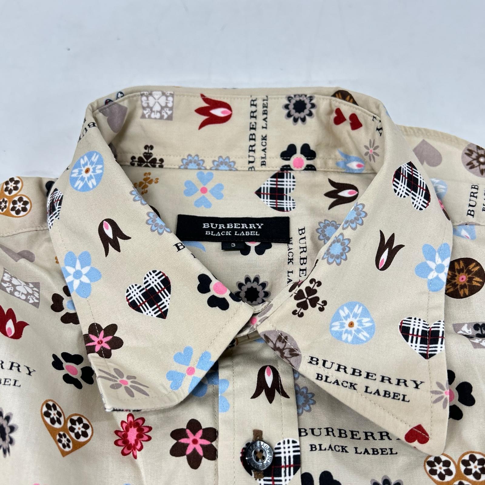Burberry Black Label バーバリーブラックレーベル ライトベージュ モノグラムデザイン ロングスリーブ ボタンシャツ トップス