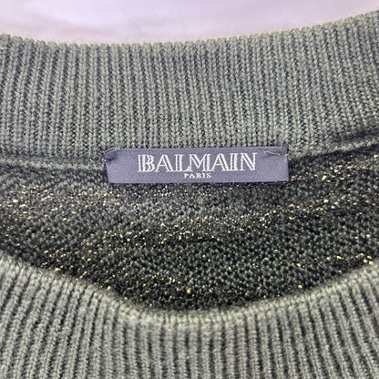 BALMAIN バルマン グリーン×ゴールド ゼブラ ショルダーボタン ニット トップス
