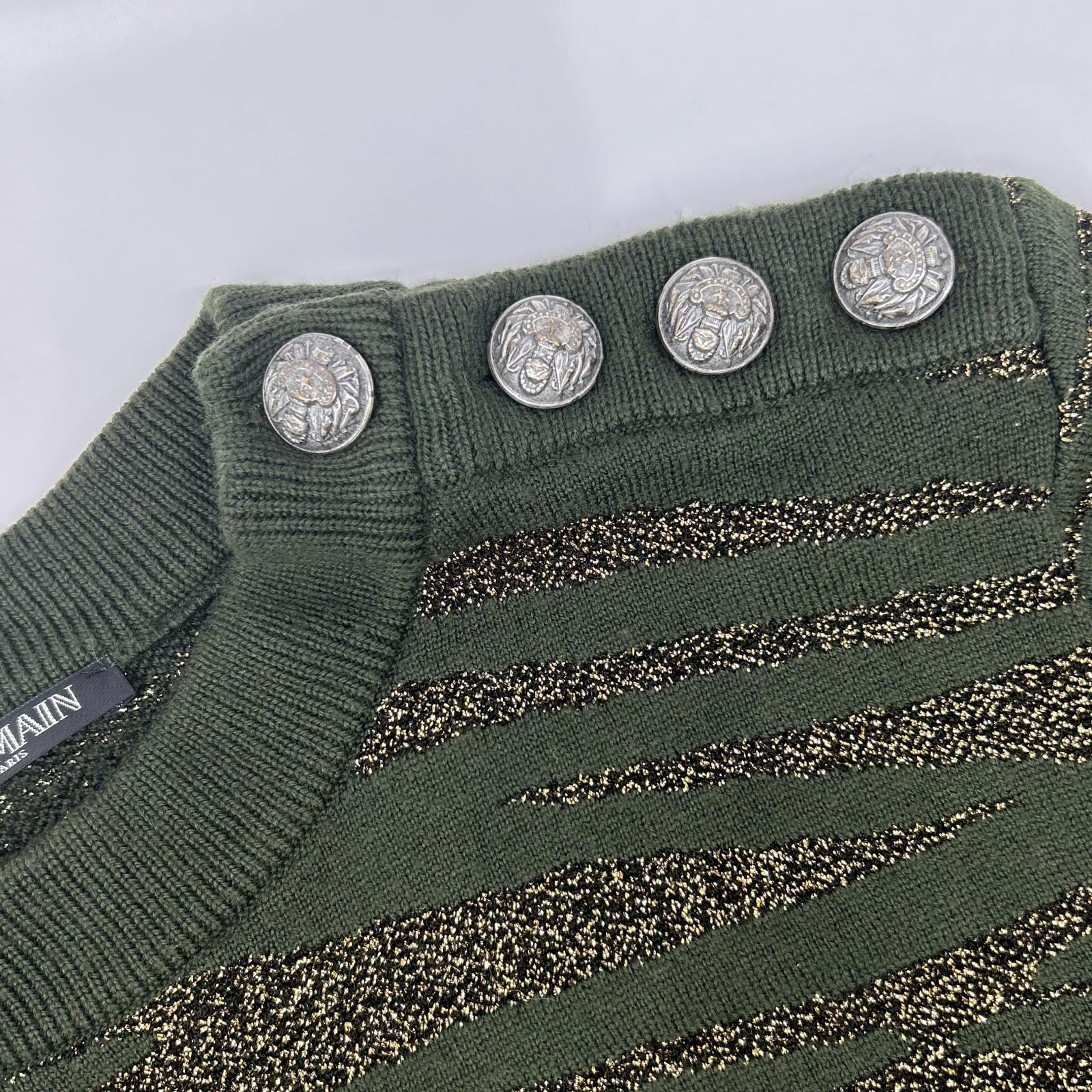 BALMAIN バルマン グリーン×ゴールド ゼブラ ショルダーボタン ニット トップス