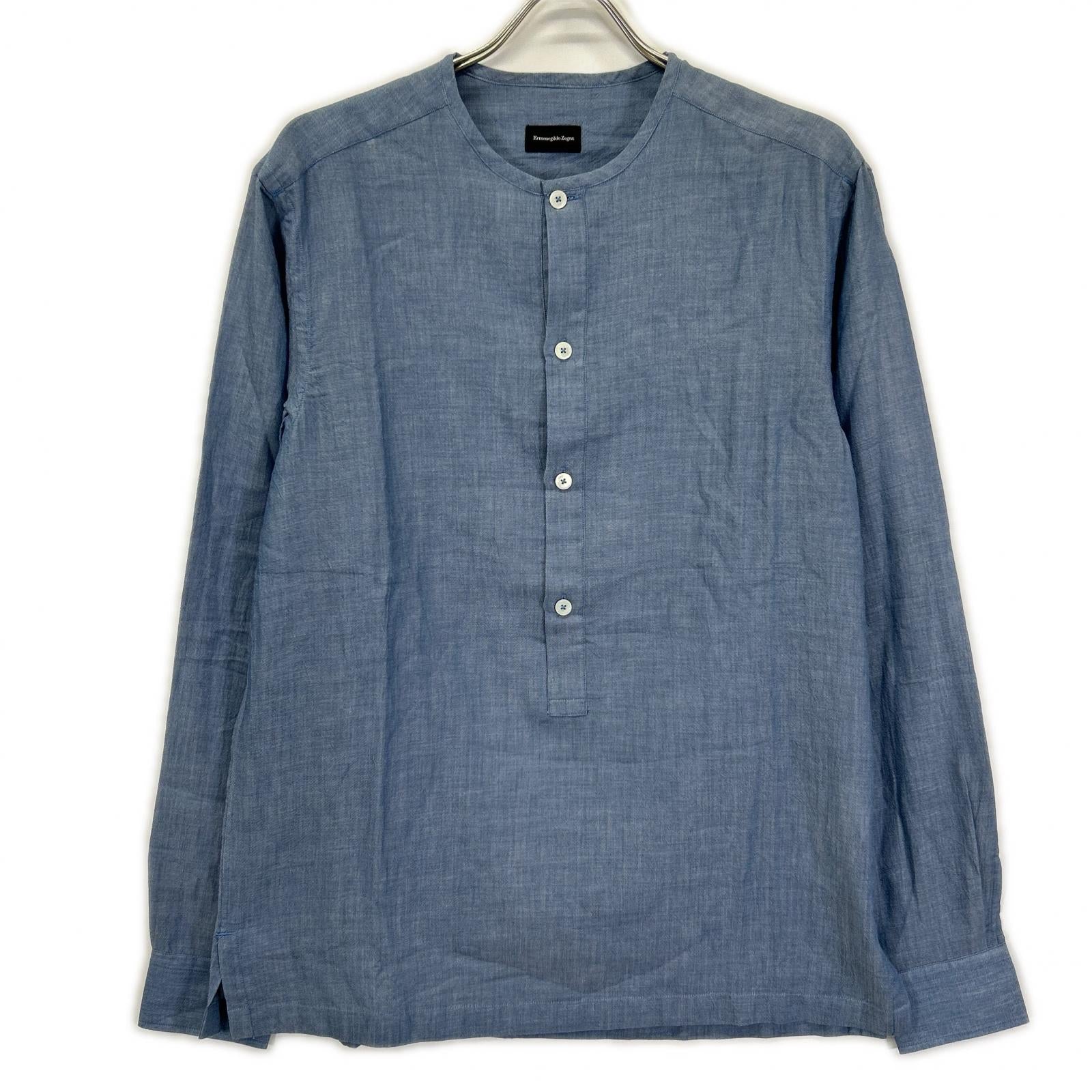 Ermenegildo Zegna エルメネジルドゼニア ライトブルー コットン100 ノーカラー ロングスリーブ ボタンシャツ トップス