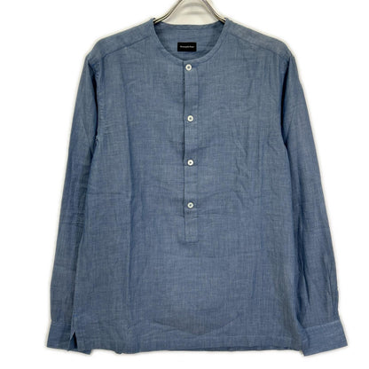 Ermenegildo Zegna エルメネジルドゼニア ライトブルー コットン100 ノーカラー ロングスリーブ ボタンシャツ トップス