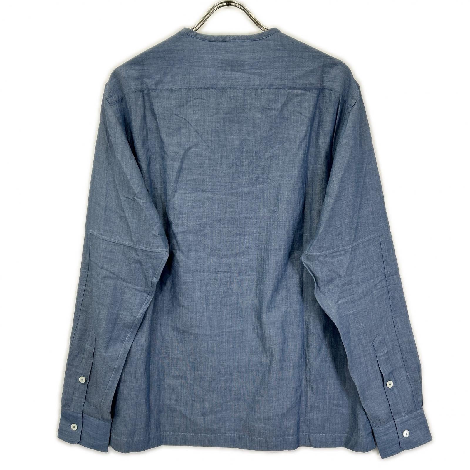 Ermenegildo Zegna エルメネジルドゼニア ライトブルー コットン100 ノーカラー ロングスリーブ ボタンシャツ トップス