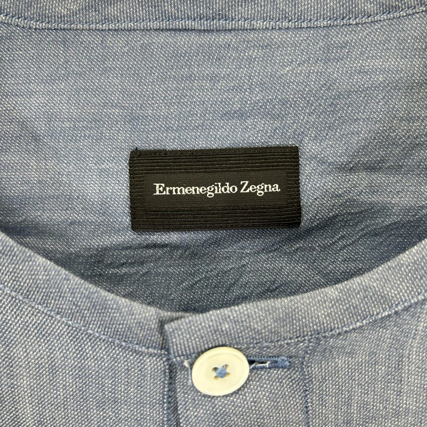 Ermenegildo Zegna エルメネジルドゼニア ライトブルー コットン100 ノーカラー ロングスリーブ ボタンシャツ トップス