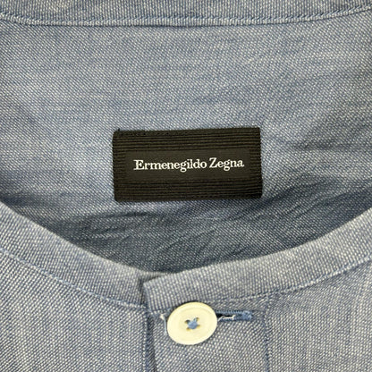 Ermenegildo Zegna エルメネジルドゼニア ライトブルー コットン100 ノーカラー ロングスリーブ ボタンシャツ トップス