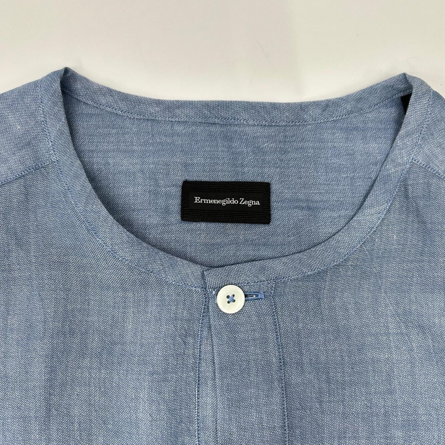 Ermenegildo Zegna エルメネジルドゼニア ライトブルー コットン100 ノーカラー ロングスリーブ ボタンシャツ トップス