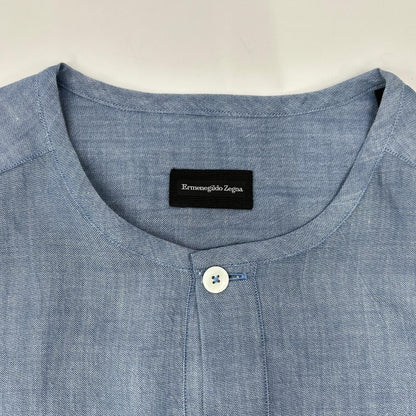Ermenegildo Zegna エルメネジルドゼニア ライトブルー コットン100 ノーカラー ロングスリーブ ボタンシャツ トップス