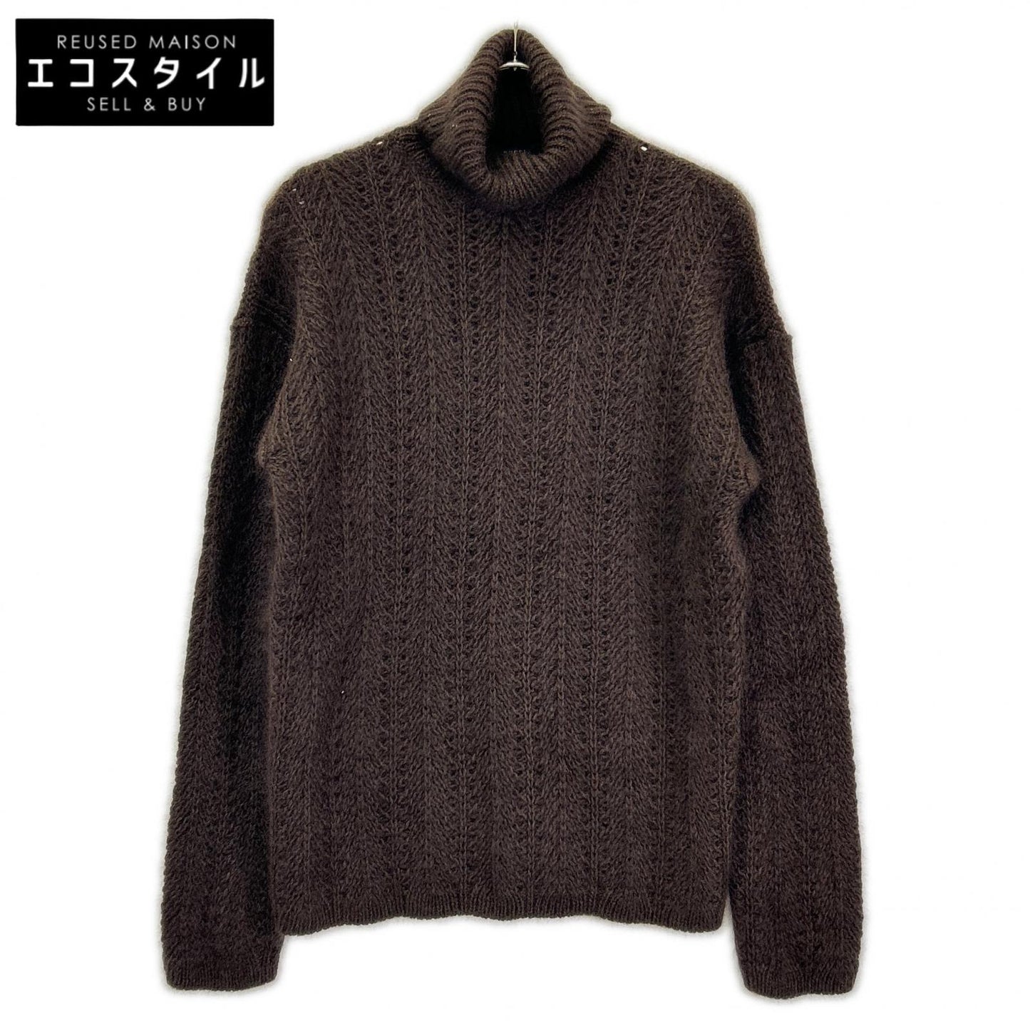GUCCI グッチ トムフォード期　163151 ブラウン シルク×モヘア タートルネック セーター トップス
