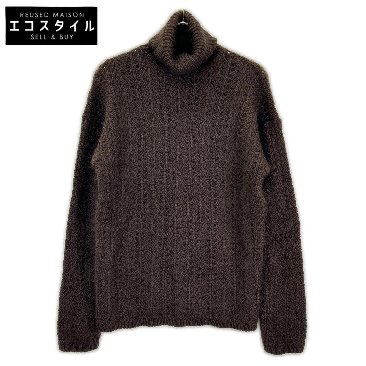 GUCCI グッチ トムフォード期　163151 ブラウン シルク×モヘア タートルネック セーター トップス