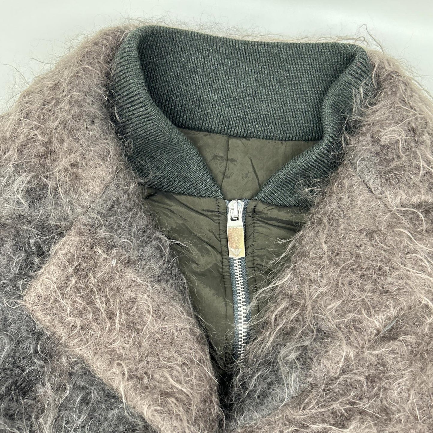 EMPORIOARMANI エンポリオアルマーニ ブラウン モヘア ナイロン切り替え ジップアップジャケット ジャケット