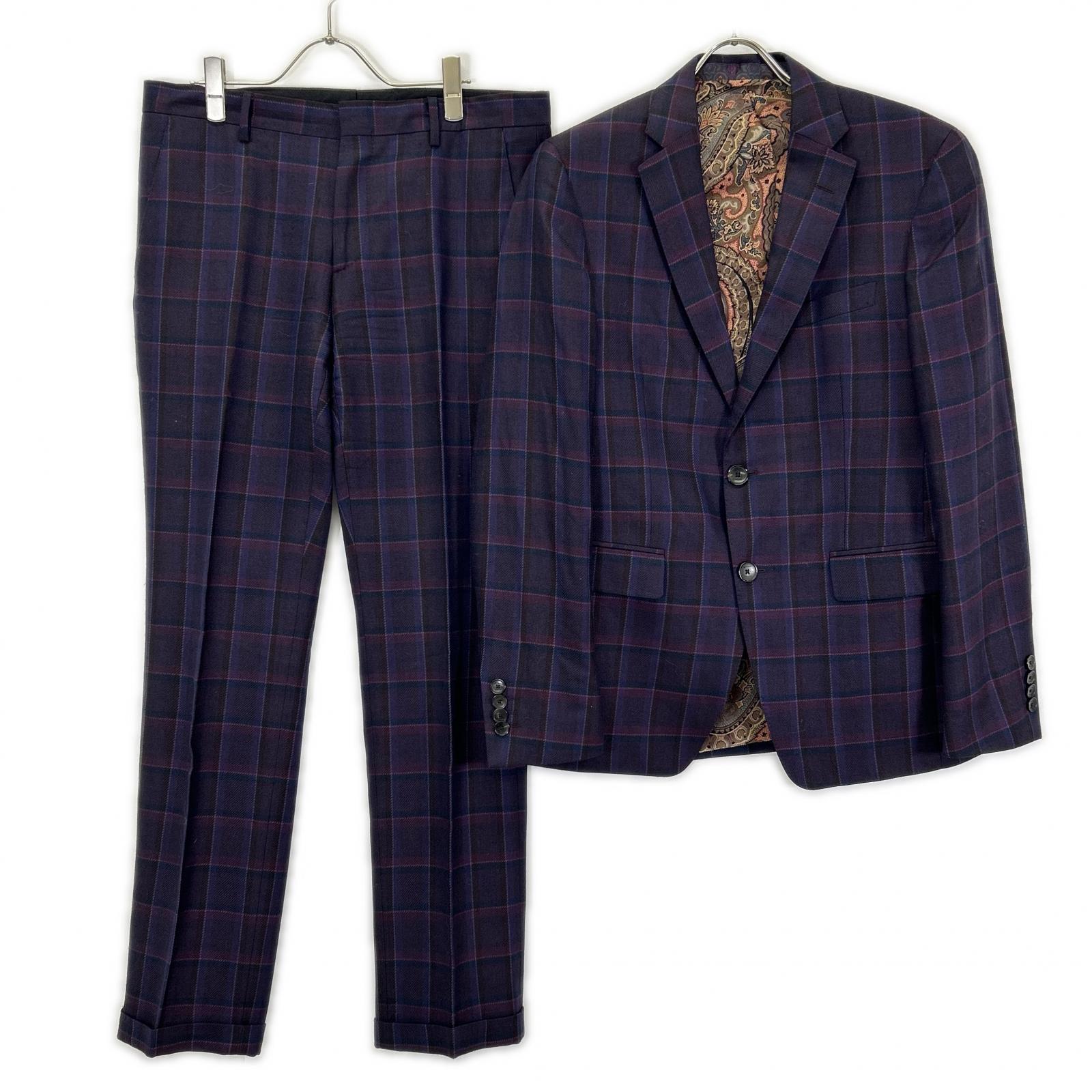 ETRO エトロ 1A984 0125 パープル チェック柄 ペイズリーインナー ジャケット パンツ セットアップ スーツ セットアップ
