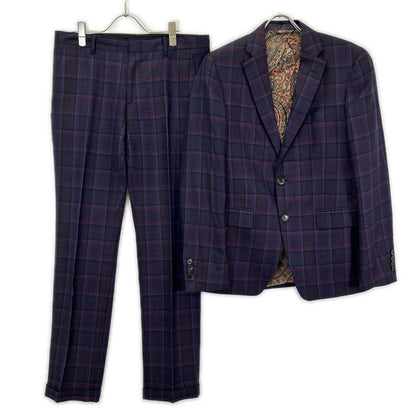 ETRO エトロ 1A984 0125 パープル チェック柄 ペイズリーインナー ジャケット パンツ セットアップ スーツ セットアップ