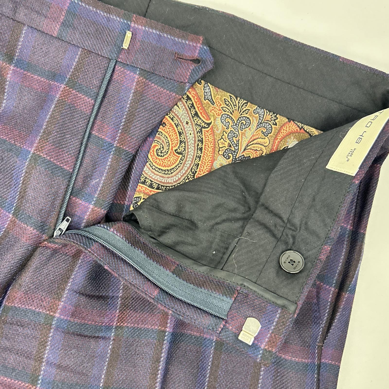 ETRO エトロ 1A984 0125 パープル チェック柄 ペイズリーインナー ジャケット パンツ セットアップ スーツ セットアップ