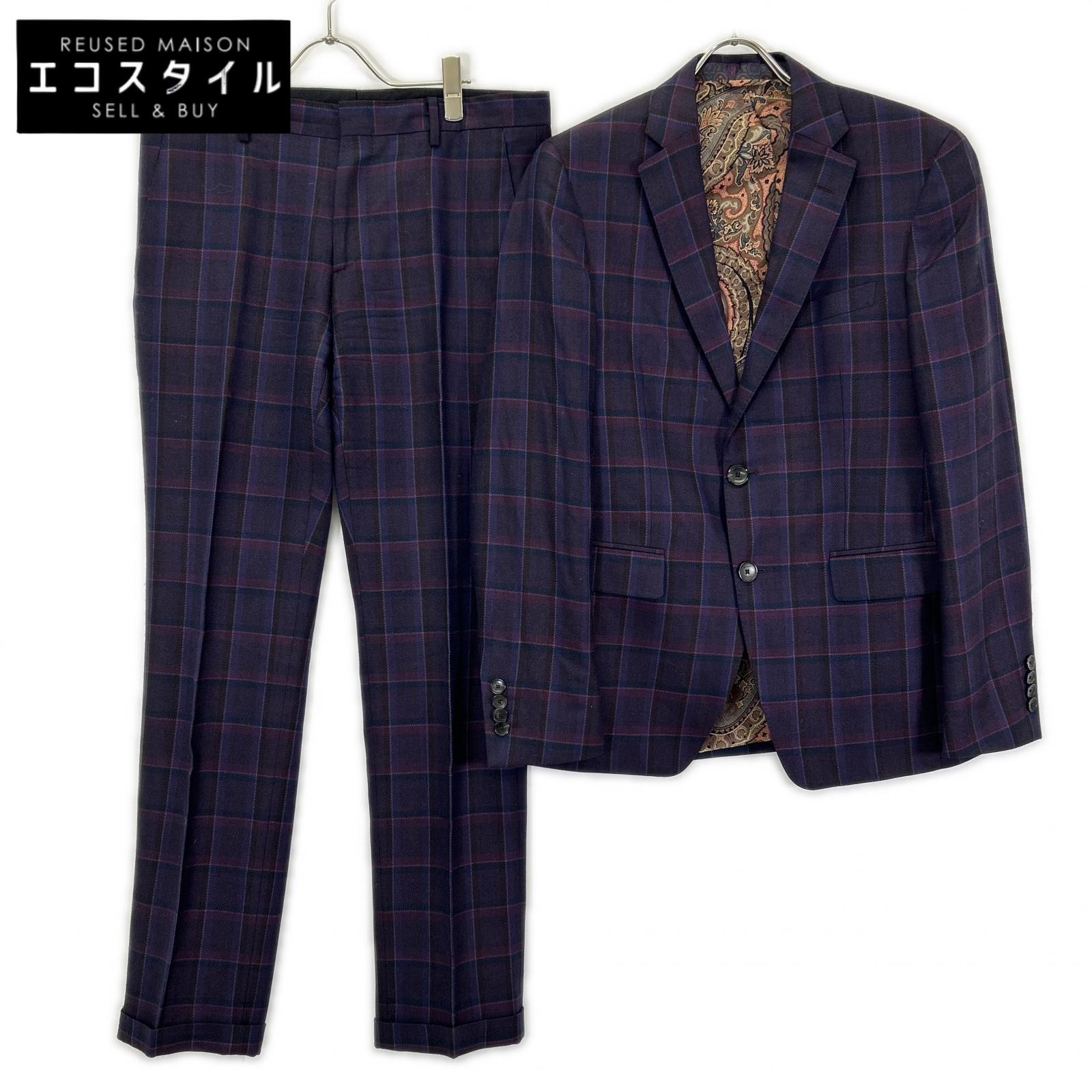 ETRO エトロ 1A984 0125 パープル チェック柄 ペイズリーインナー ジャケット パンツ セットアップ スーツ セットアップ