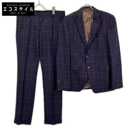 ETRO エトロ 1A984 0125 パープル チェック柄 ペイズリーインナー ジャケット パンツ セットアップ スーツ セットアップ