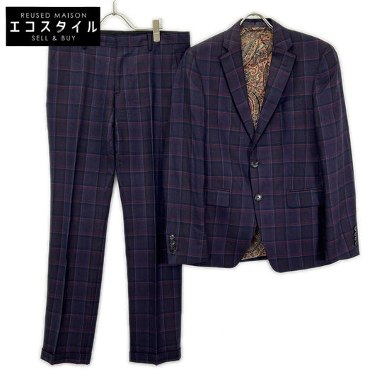 ETRO エトロ 1A984 0125 パープル チェック柄 ペイズリーインナー ジャケット パンツ セットアップ スーツ セットアップ