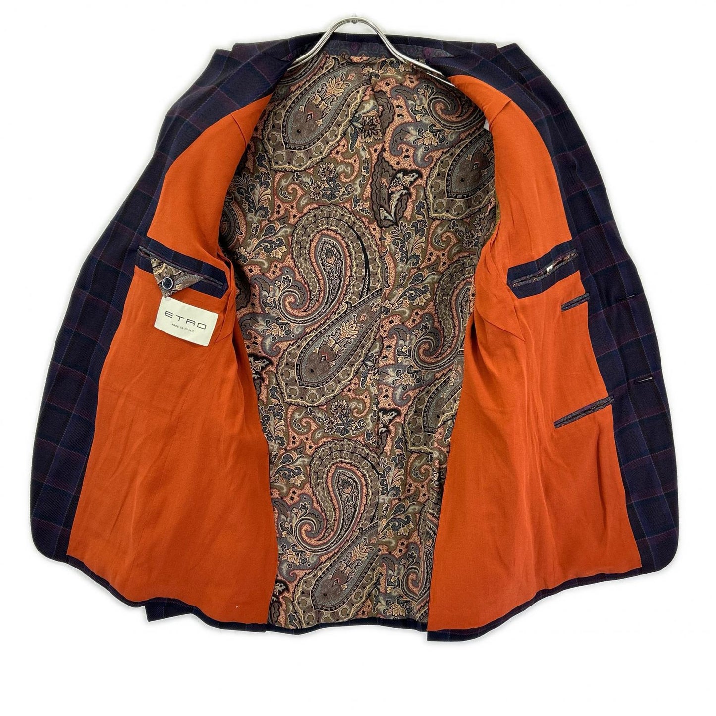 ETRO エトロ 1A984 0125 パープル チェック柄 ペイズリーインナー ジャケット パンツ セットアップ スーツ セットアップ