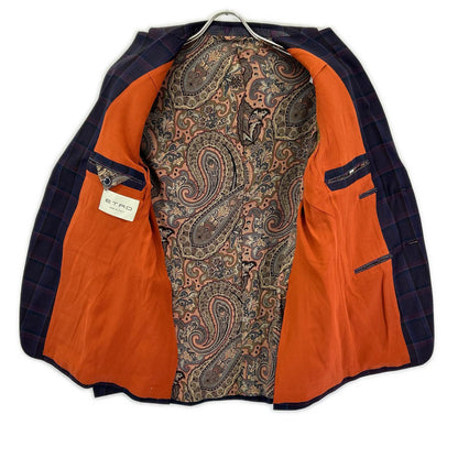 ETRO エトロ 1A984 0125 パープル チェック柄 ペイズリーインナー ジャケット パンツ セットアップ スーツ セットアップ