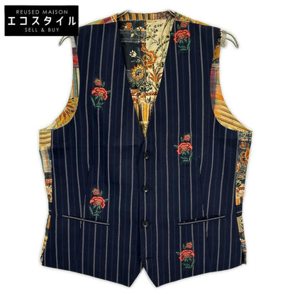 ETRO エトロ 1G960 1186 ネイビー ピンストライプ フラワー刺繍 ジレ ベスト