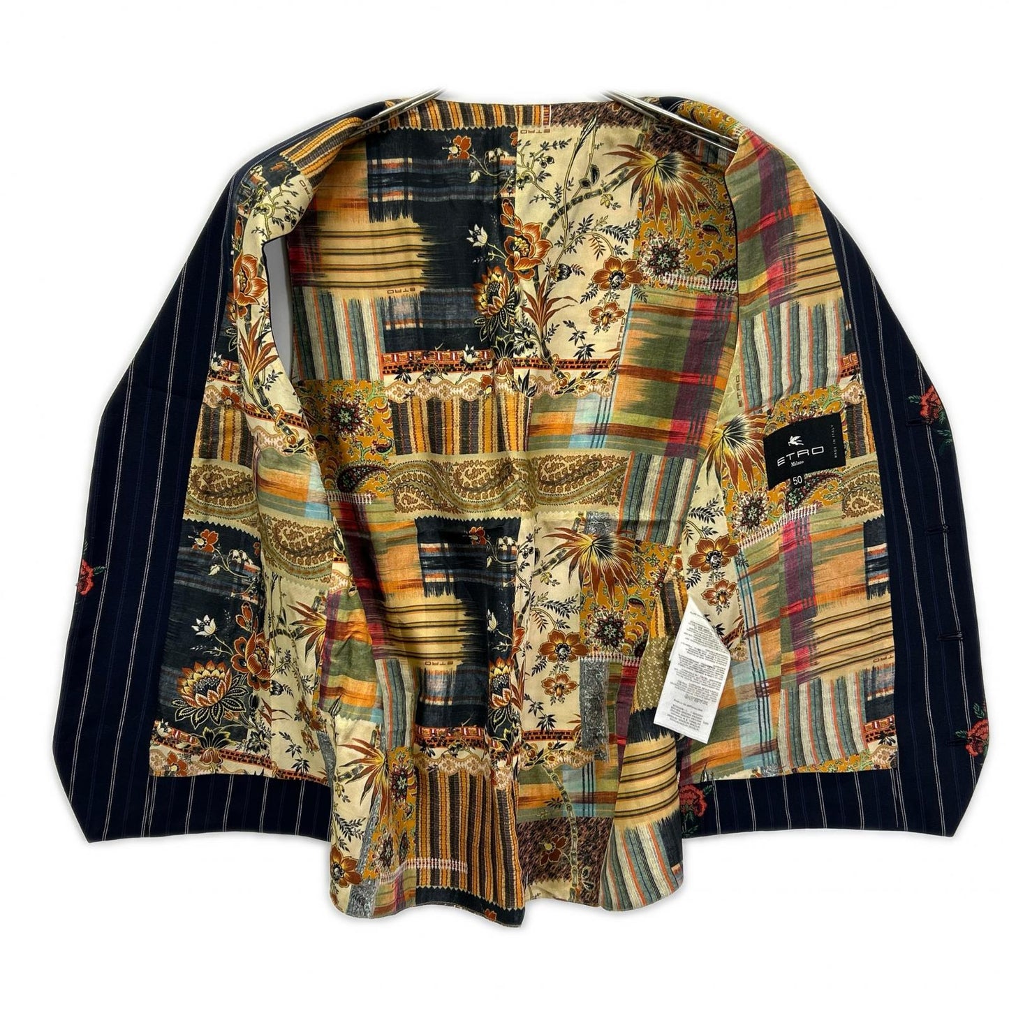 ETRO エトロ 1G960 1186 ネイビー ピンストライプ フラワー刺繍 ジレ ベスト