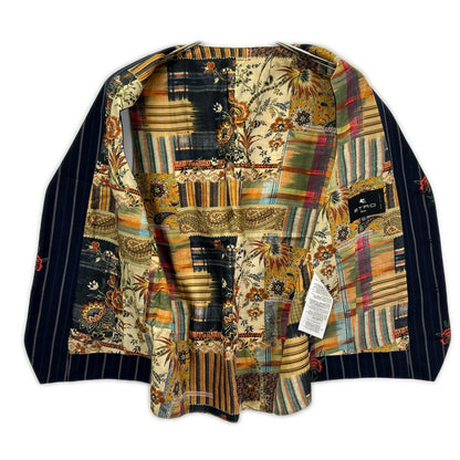 ETRO エトロ 1G960 1186 ネイビー ピンストライプ フラワー刺繍 ジレ ベスト