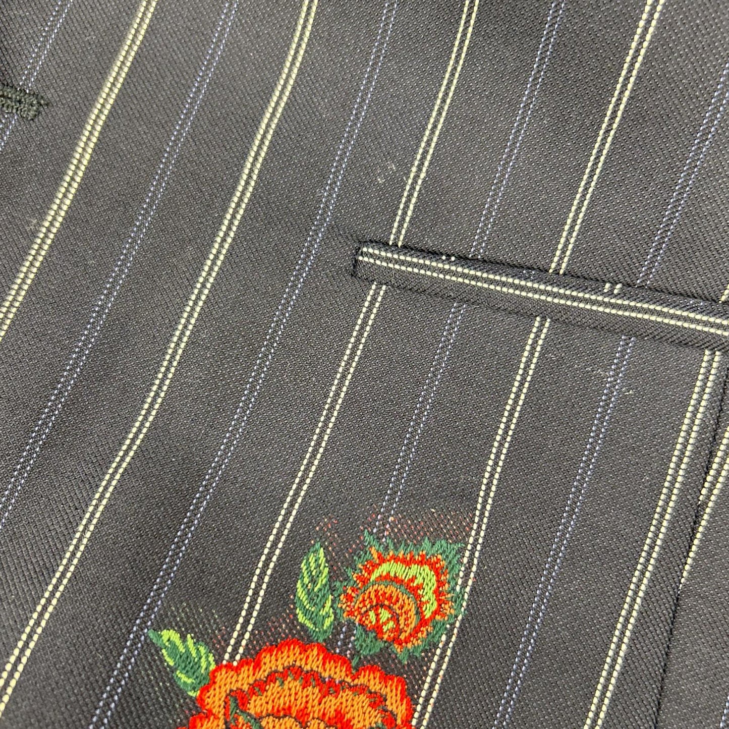 ETRO エトロ 1G960 1186 ネイビー ピンストライプ フラワー刺繍 ジレ ベスト