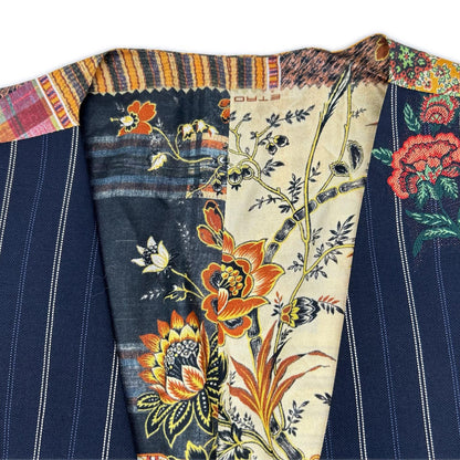 ETRO エトロ 1G960 1186 ネイビー ピンストライプ フラワー刺繍 ジレ ベスト