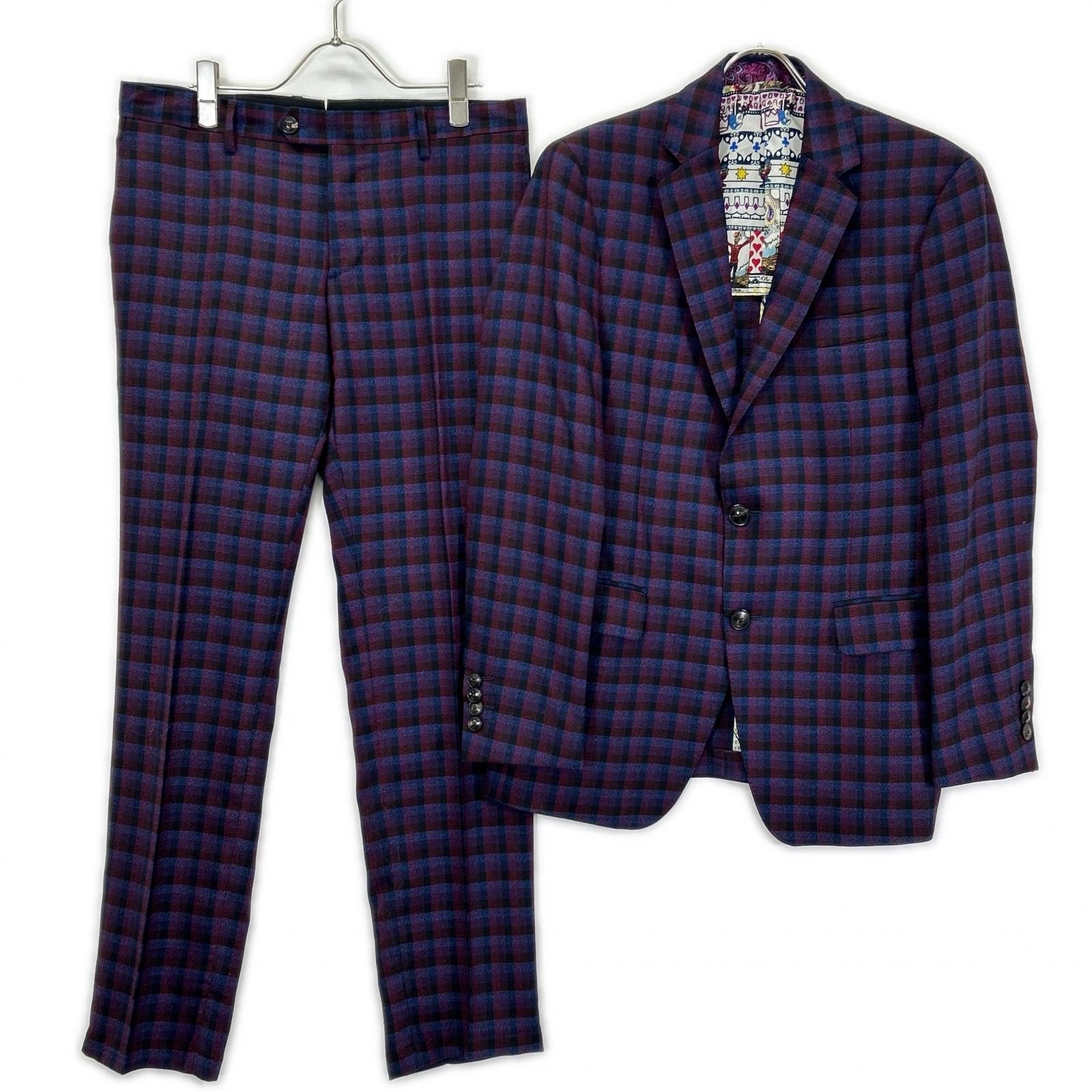 ETRO エトロ 181-1A967-2008 パープル チェック柄 トロット ペイズリー 総柄 スーツ セットアップ スーツ セットアップ