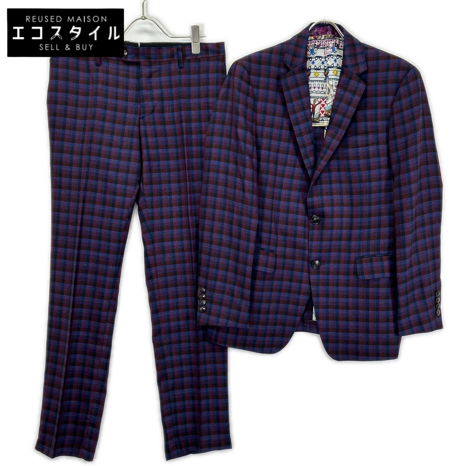 ETRO エトロ 181-1A967-2008 パープル チェック柄 トロット ペイズリー 総柄 スーツ セットアップ スーツ セットアップ