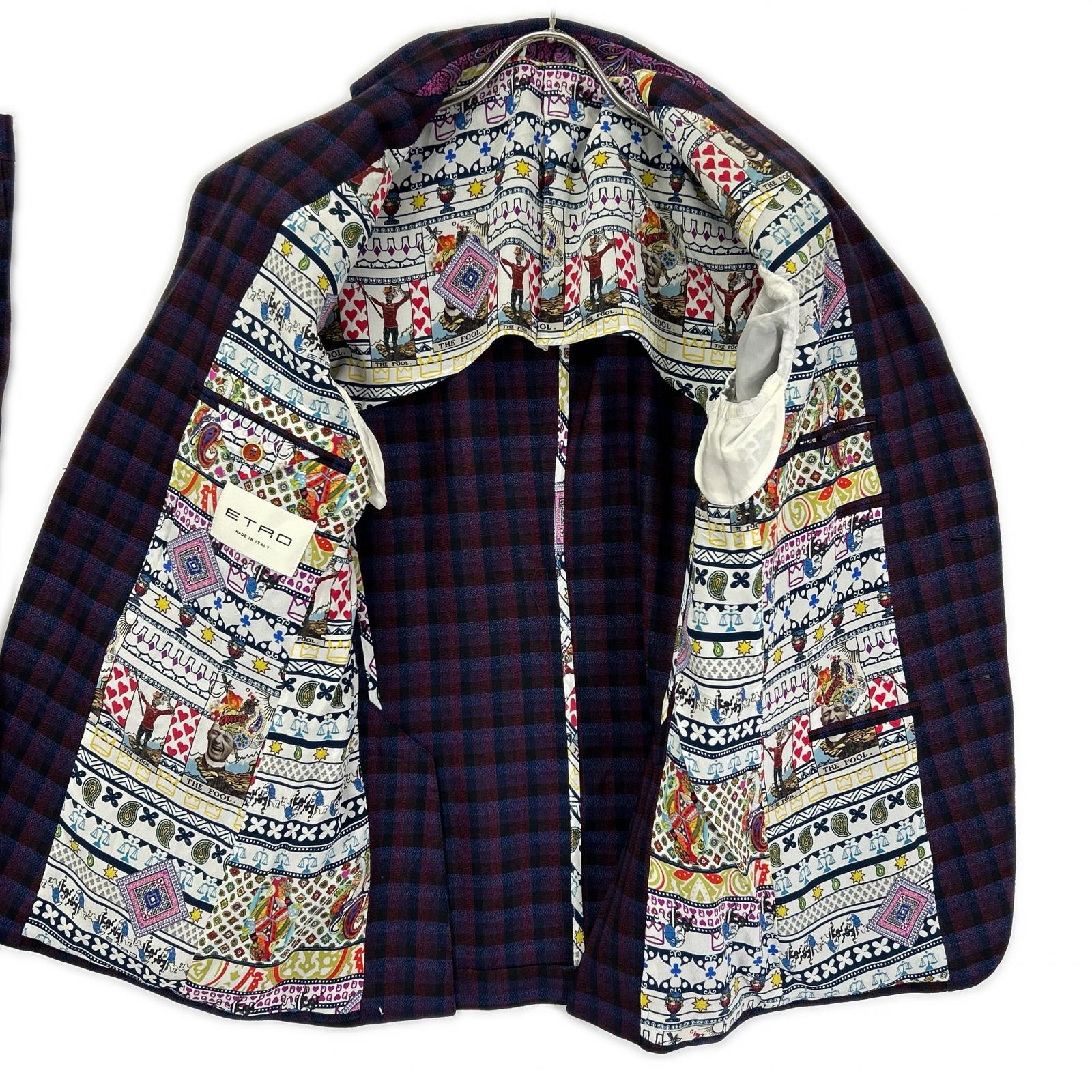 ETRO エトロ 181-1A967-2008 パープル チェック柄 トロット ペイズリー 総柄 スーツ セットアップ スーツ セットアップ