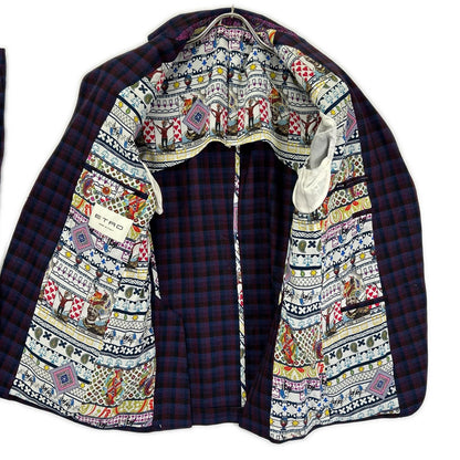 ETRO エトロ 181-1A967-2008 パープル チェック柄 トロット ペイズリー 総柄 スーツ セットアップ スーツ セットアップ
