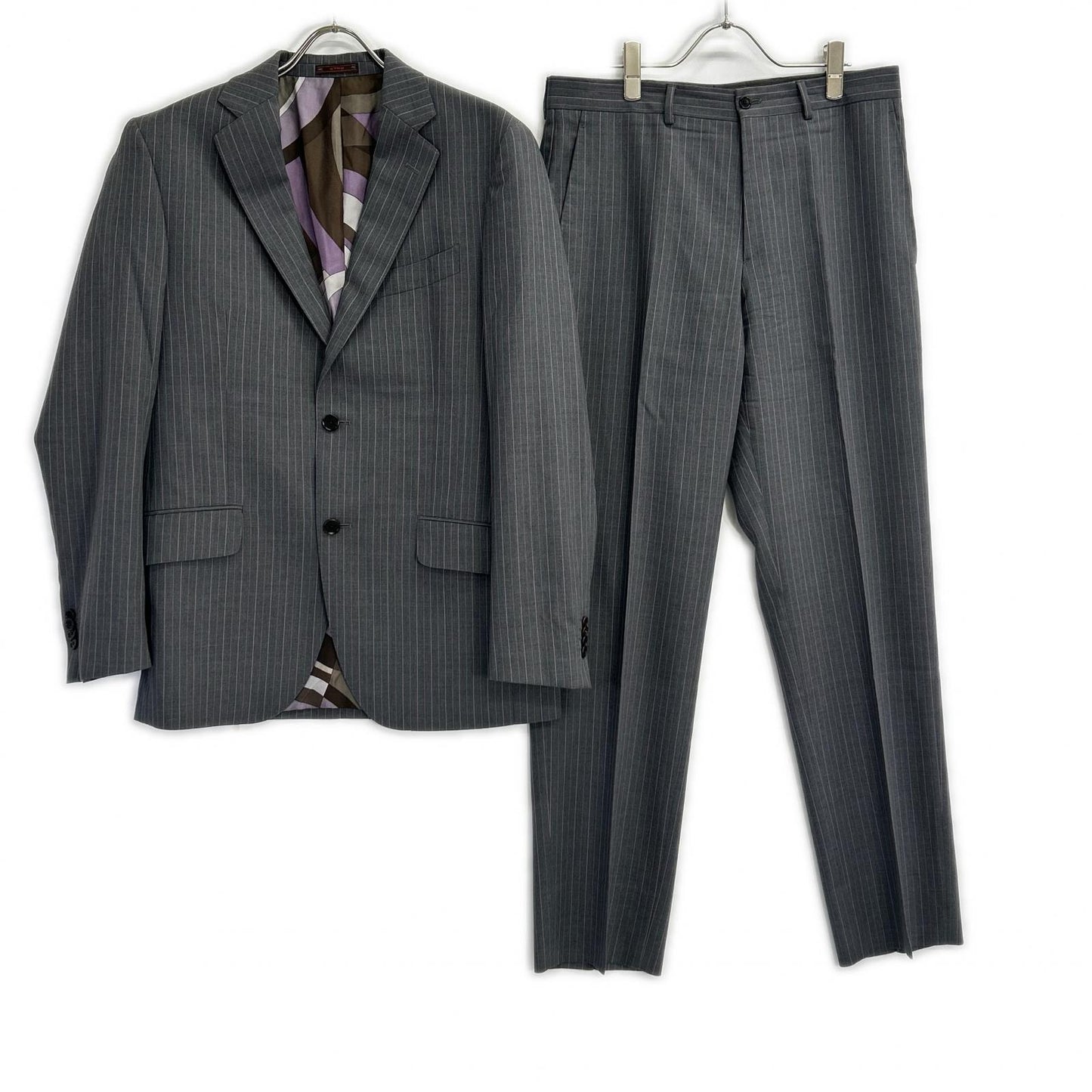 ETRO エトロ 092-10911-0072 グレー ストライプ 総柄インナー スーツセットアップ スーツ セットアップ