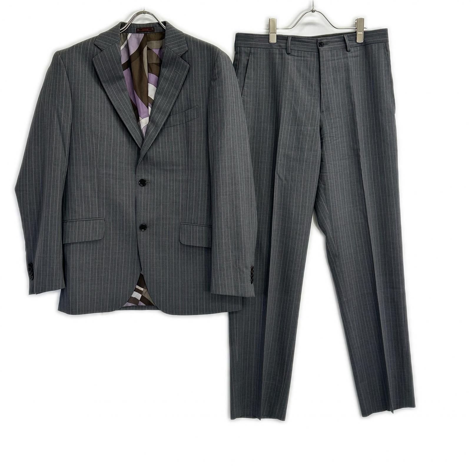 ETRO エトロ 092-10911-0072 グレー ストライプ 総柄インナー スーツセットアップ スーツ セットアップ